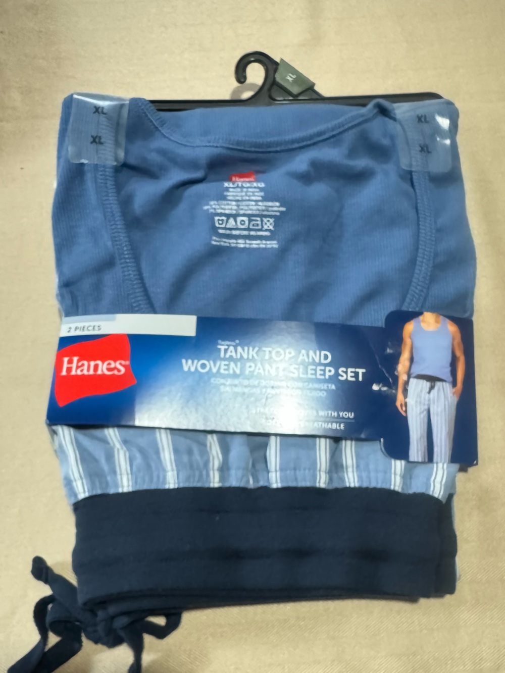 Hanes Men’s Light Blue Tank Top &‎ Striped Woven Pants Sleep Set